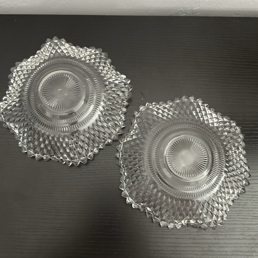 🌹 Federal Glass Traditions 2 Diamond Design Lettuce Edge Bon Bon Vintage Dishes - Picture 9 of 12